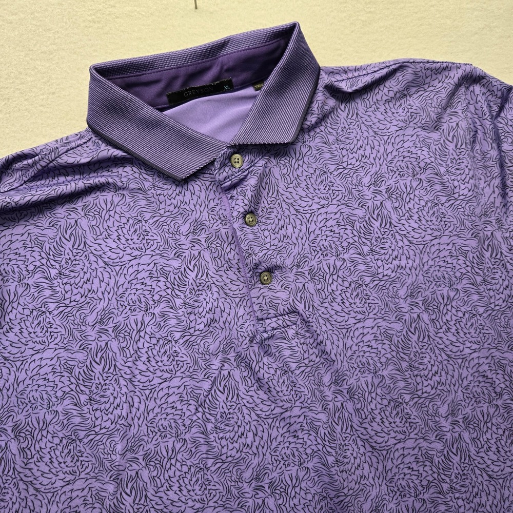 Greyson Wolf Pattern Polo Shirt Mens XL Purple Barton Creek Omni Hotels Golf